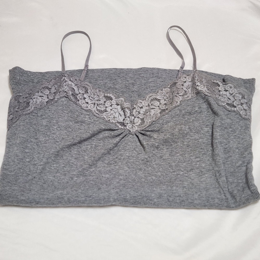 Y2K Babydoll Tank Top Cami Lace Trim Stretch Large Fitted Bella Preppy Dainty - Picture 12 of 12